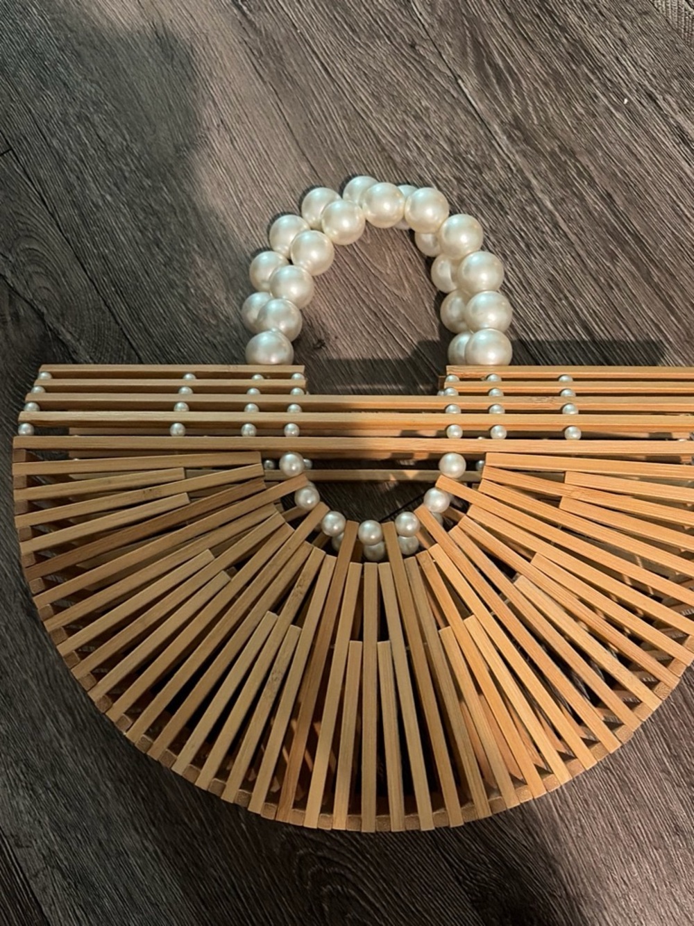 Pearl Beaded Bracelet Handle - White Pearl Accent
